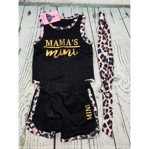 3PCS Leopard Outfit Mamas Mini Crop Tank Top Shirt Shorts Headband Summer 2T